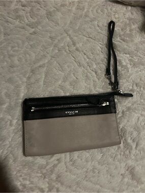 Coach Two-Tone Leather Wristlet in Black & Gray